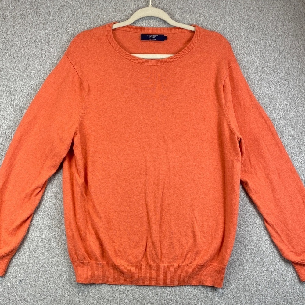 J. Crew cotton cashmere sweater fine knit orange L preppy colorful classic